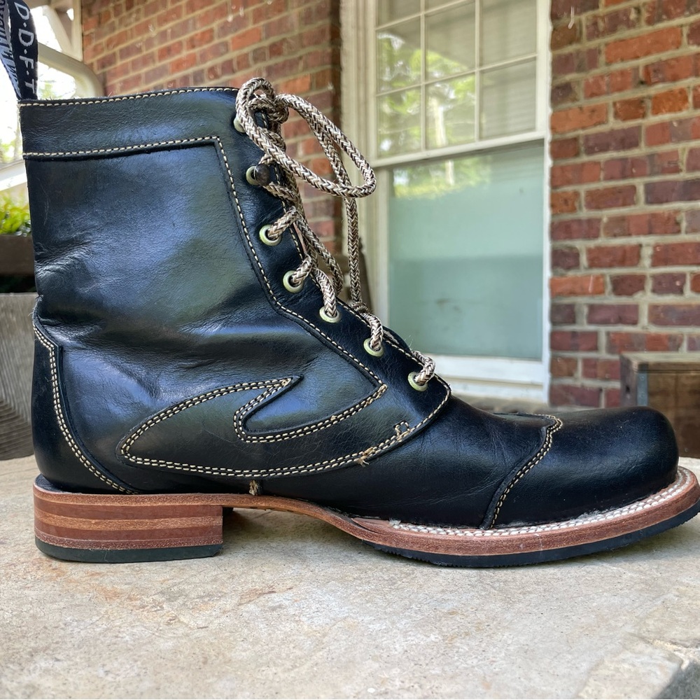 Men’s Fluevog Wyatt Western-Style Embroidered Ankle Boot in Black. - Picture 9 of 16